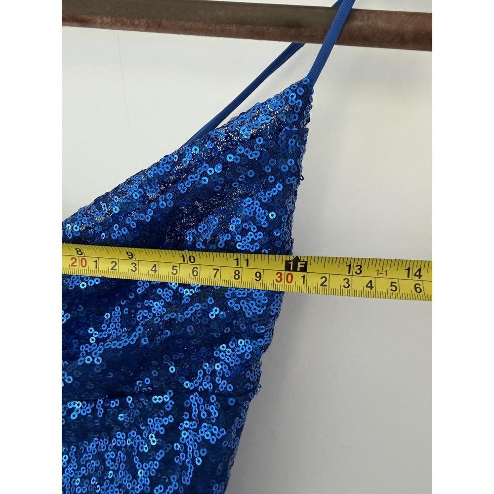 LUCY IN THE SKY Women Royal Blue Sequin Lace-Up Back Mini Dress Sz SMALL - Picture 6 of 9